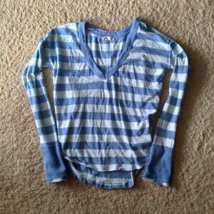 Free People We The Free Periwinkle and White Striped V-Neck Cotton Top